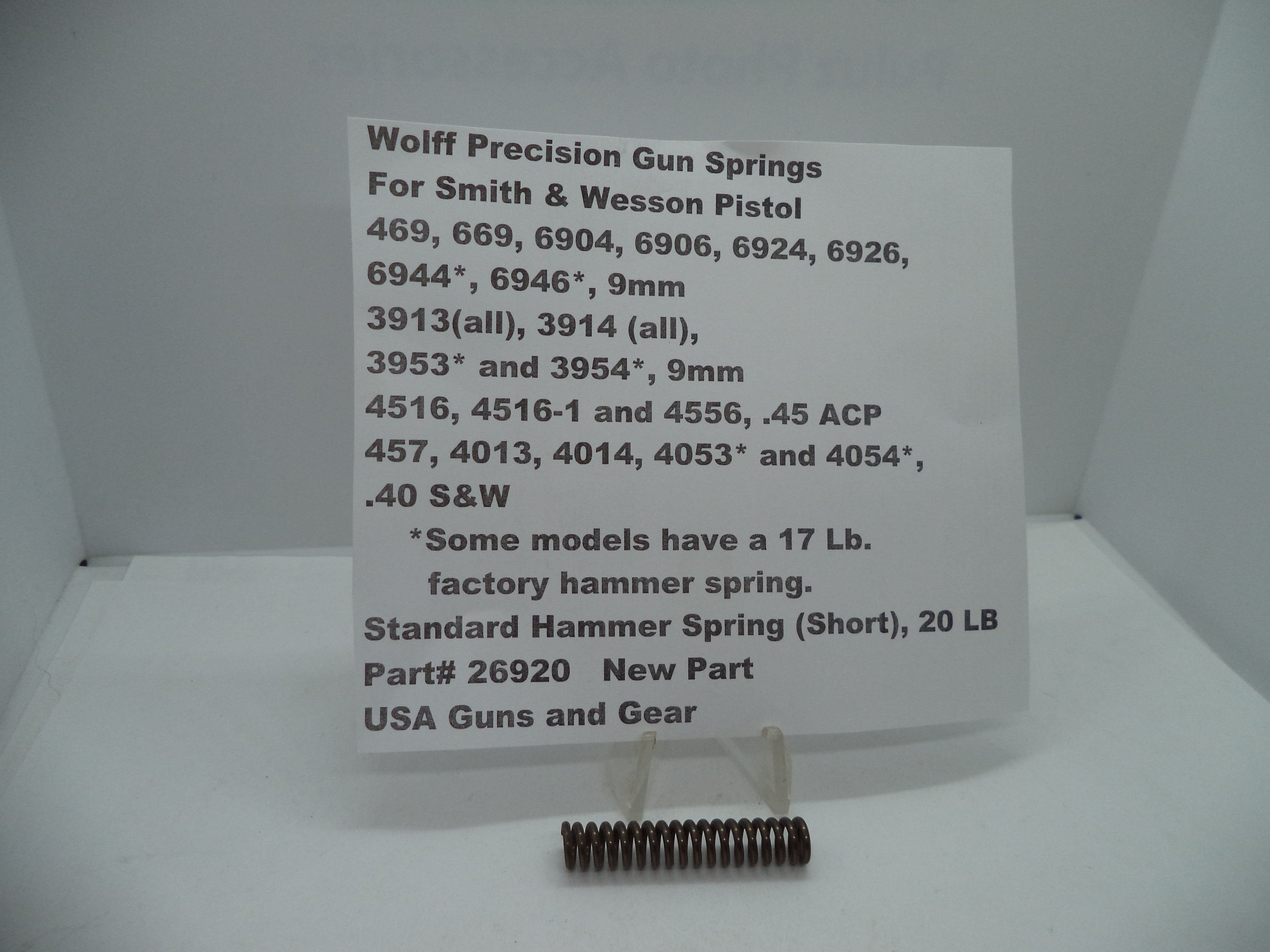 Wolff Hammer Spring 20LB for S&W 469/669/6904/6906/6924/6926/6944/6946/3913/3914/4013/4053/4516/4556 - 26920