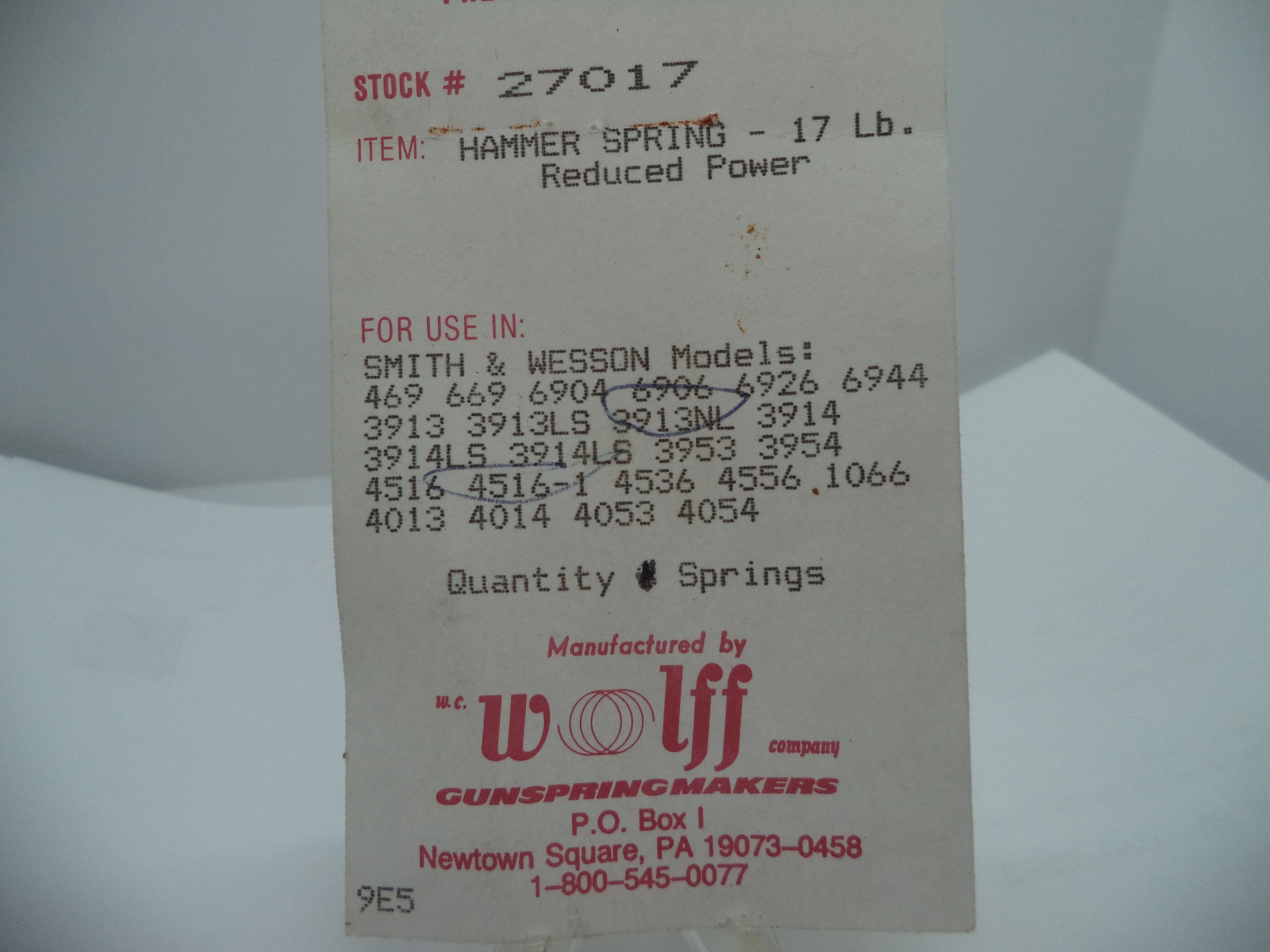 27017 Wolff Hammer Spring 17LB - S&W 4516 4053 4013 3913 Compact