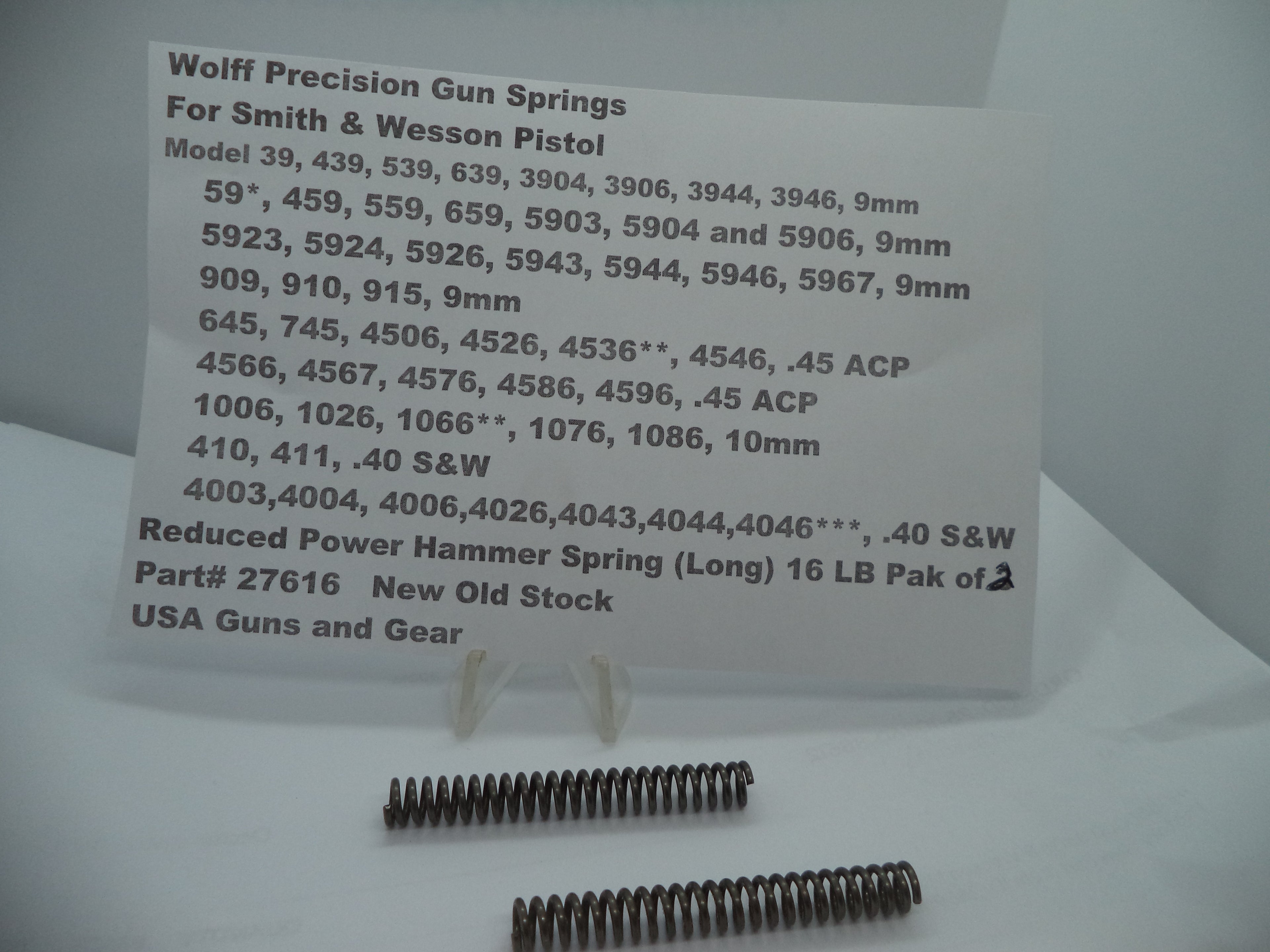 Wolff Hammer Spring for S&W Pistols - 16 LB 2-Pack | 9mm/10mm/.40/.45 | Part 27616