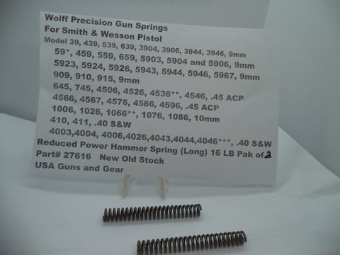 27616 Wolff S&W Pistol Multi Models 9mm,.45ACP,10mm,.40S&W Hammer Spring 16 LB