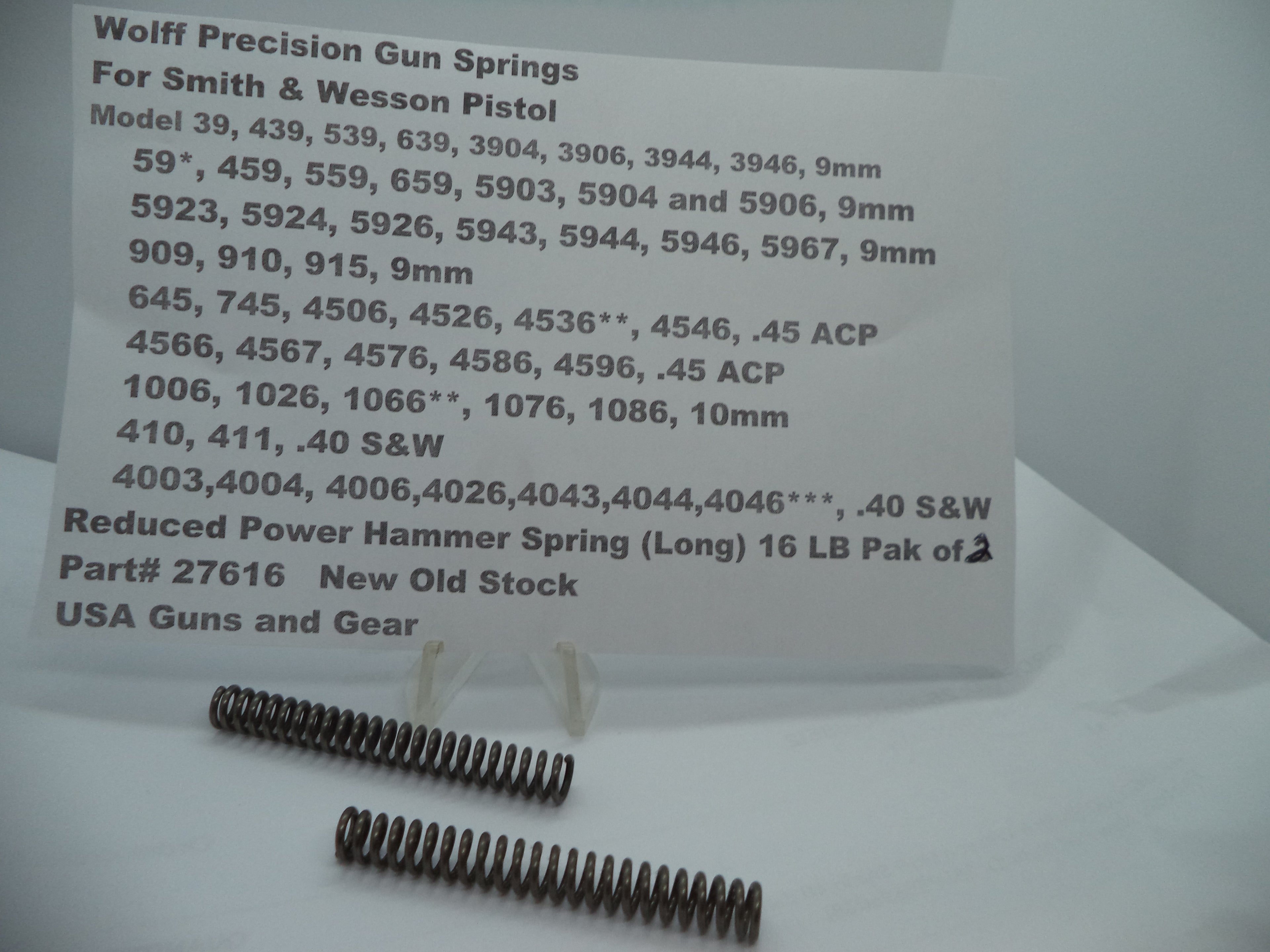 Wolff Hammer Spring for S&W Pistols - 16 LB 2-Pack | 9mm/10mm/.40/.45 | Part 27616