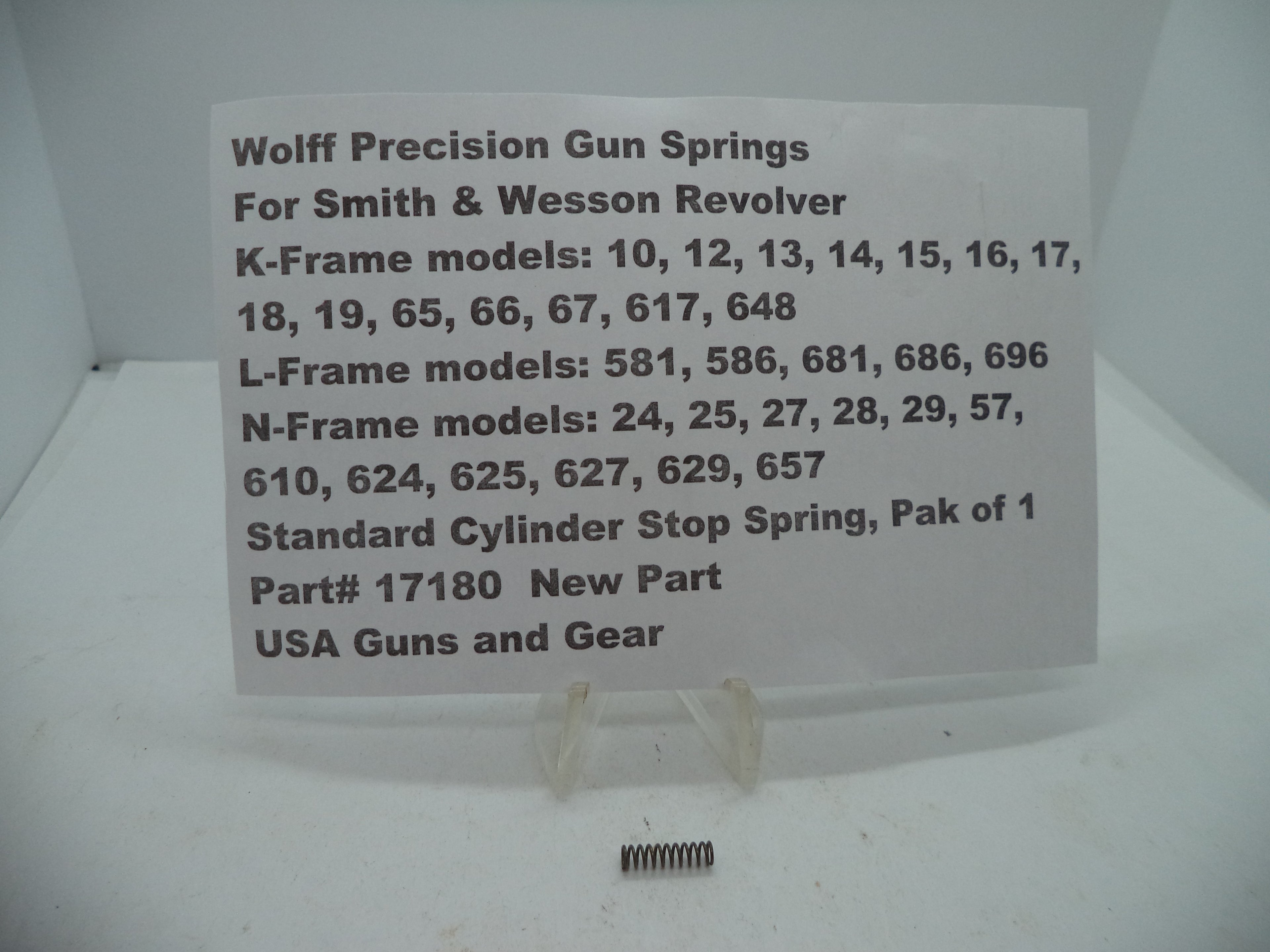 Wolff Cylinder Stop Spring for Smith & Wesson K/L/N Frame Revolvers 17180