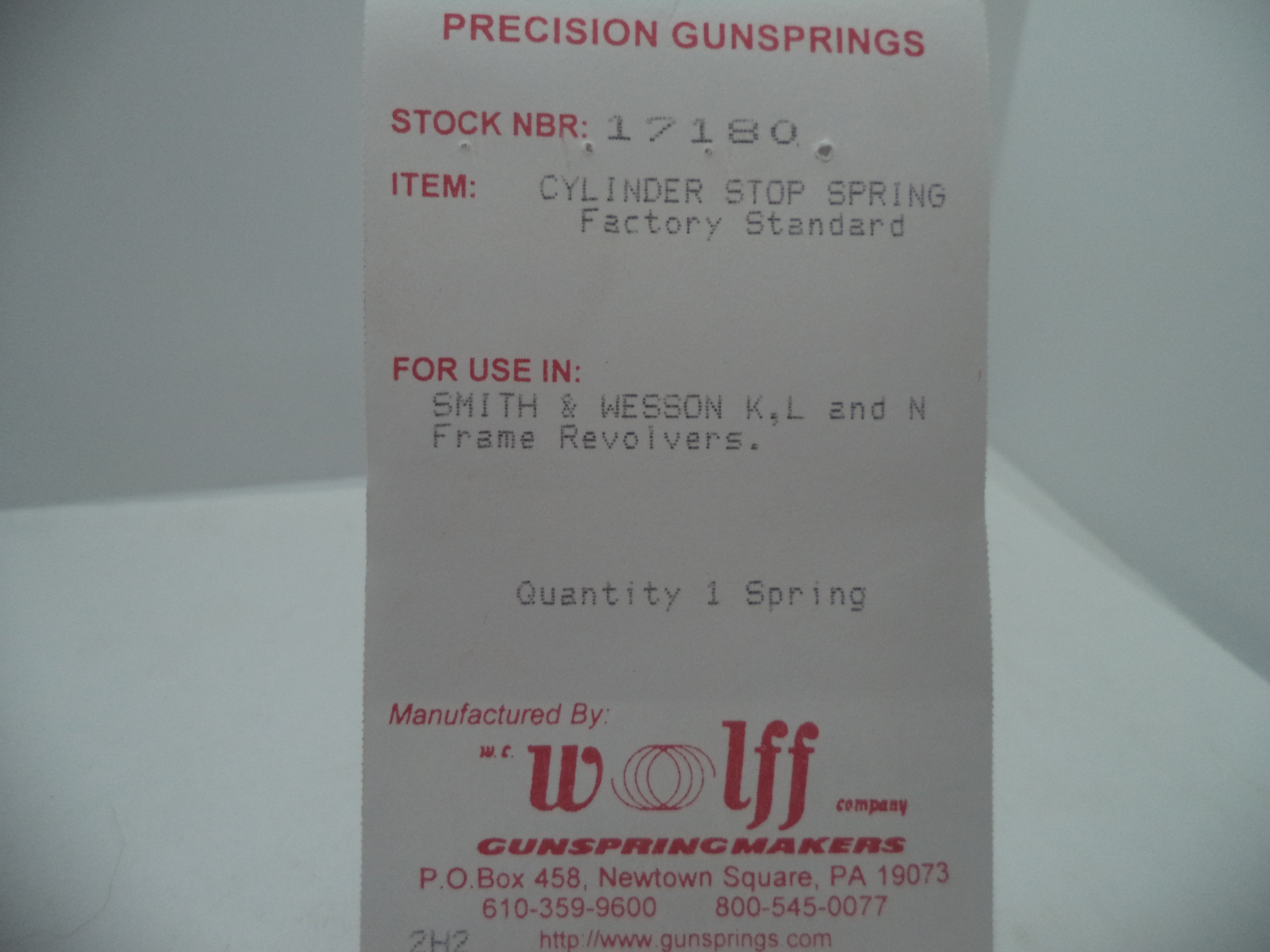 Wolff Cylinder Stop Spring for Smith & Wesson K/L/N Frame Revolvers 17180