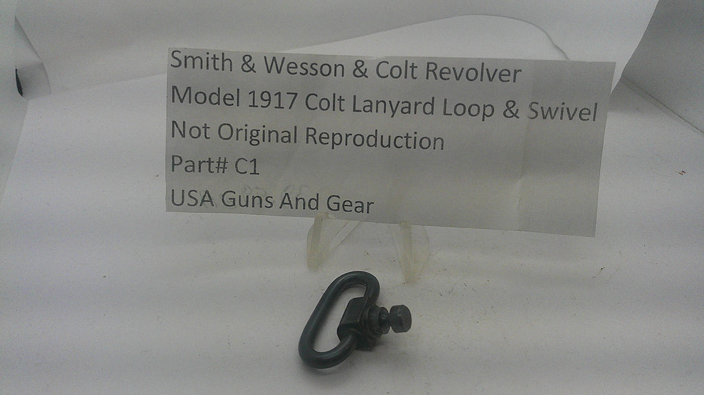 Reproduction lanyard loop and swivel for Smith & Wesson and Colt Model 1917, inventory reference C1, with identification card