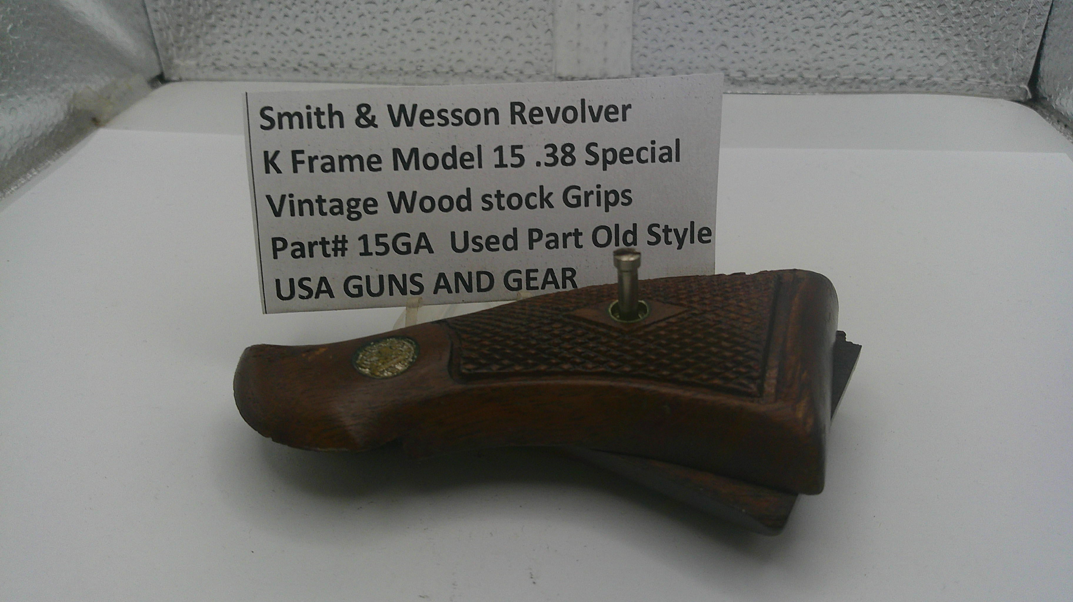 Smith & Wesson revolver grip with descriptive label on a white surface