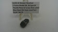 Small black metal component with descriptive label on a white background