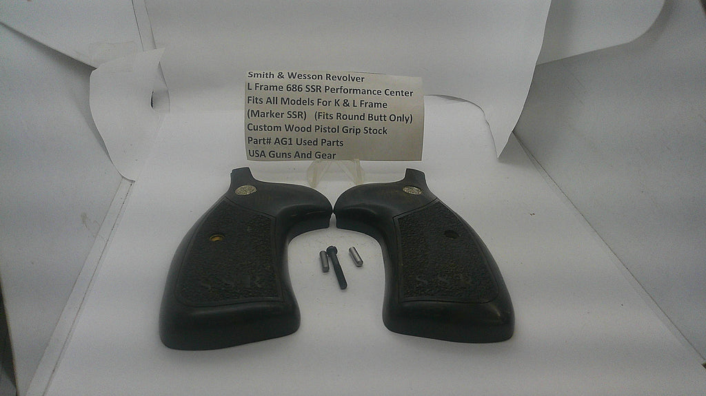 Smith & Wesson K/L Frame Round Butt Wood Grips, grip pair and hardware. Inventory reference AG1