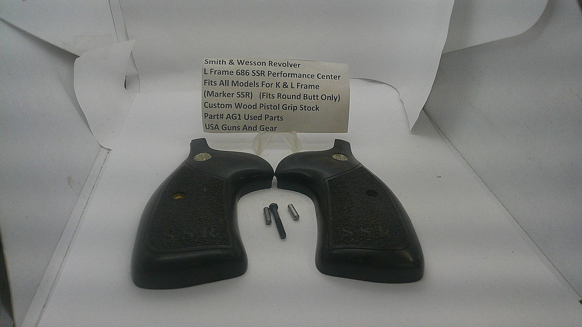 Smith & Wesson K/L Frame Round Butt Wood Grips, grip pair and hardware. Inventory reference AG1