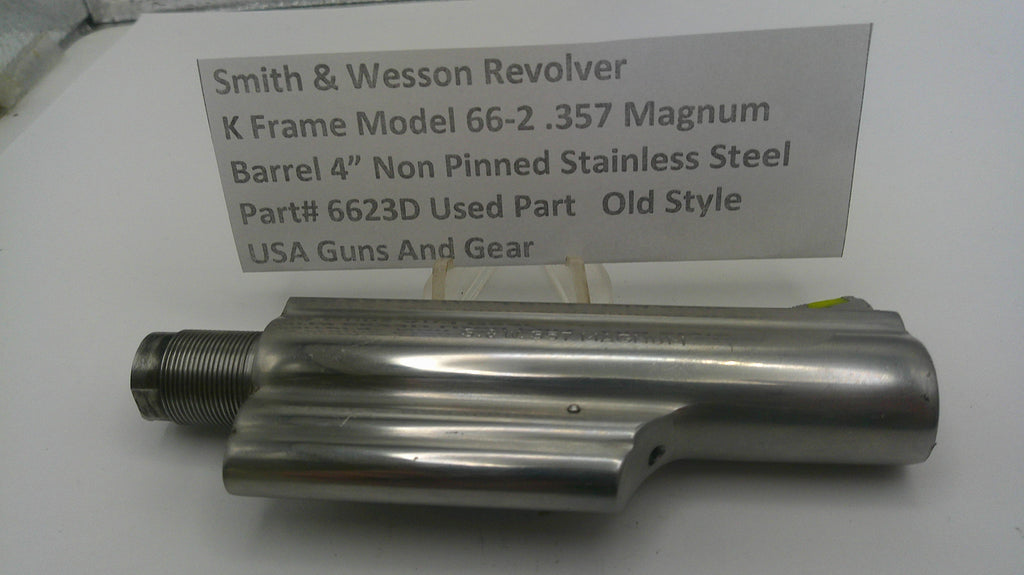 Smith & Wesson revolver barrel with descriptive label on a white background