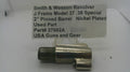 A used nickel-plated metal revolver barrel pinch block for a Smith & Wesson J Frame Model 37 .38 Special, with a handwritten price tag card above it on a white background.