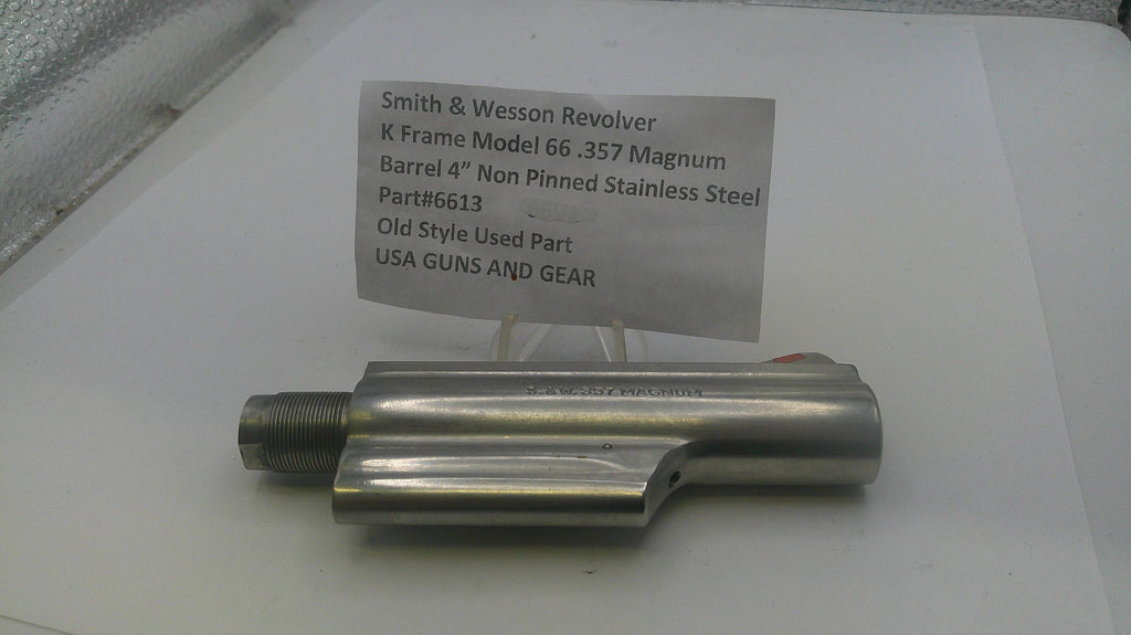 Smith & Wesson revolver barrel on a white background with a label