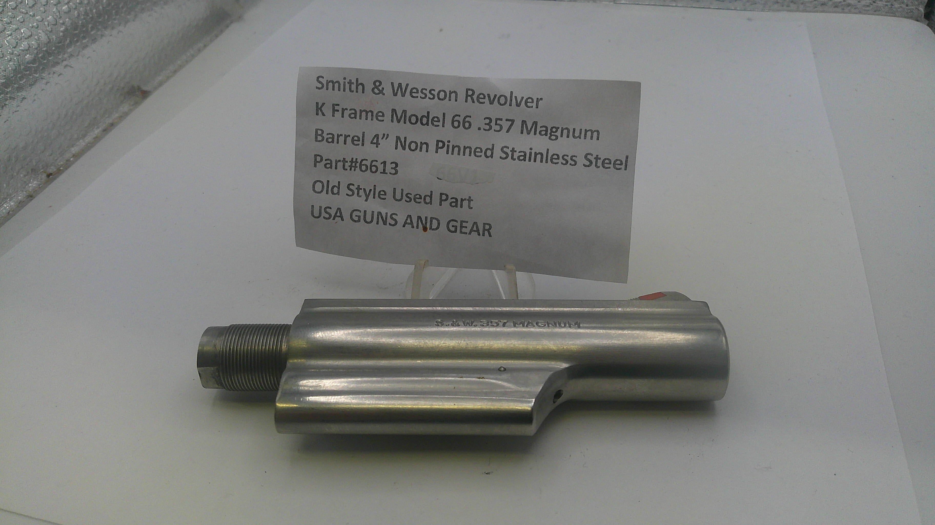 Smith & Wesson revolver barrel on a white background with a label