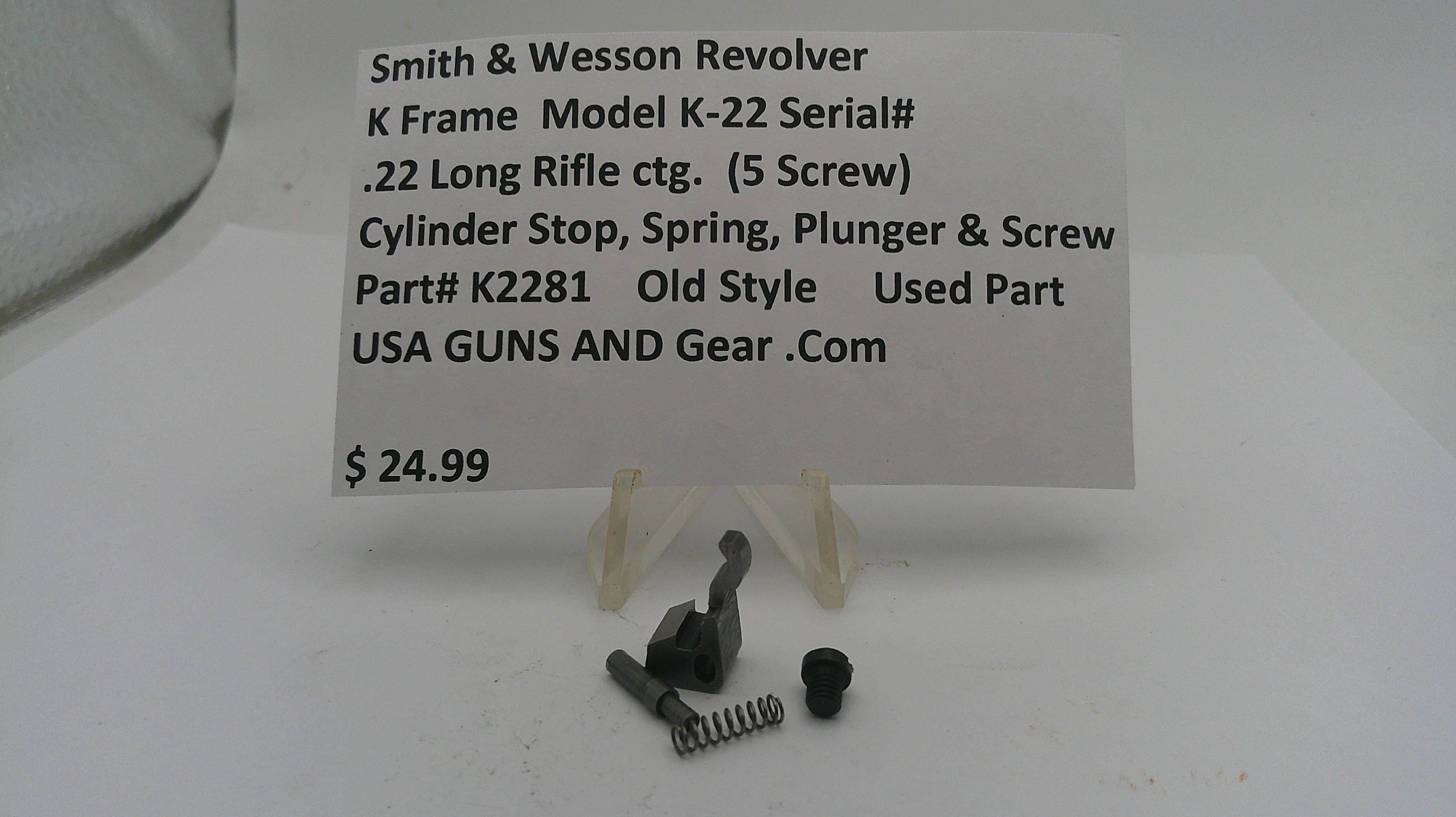 S&W K Frame Model K-22 Cylinder Stop Assembly .22 Long Rifle Part #K2281