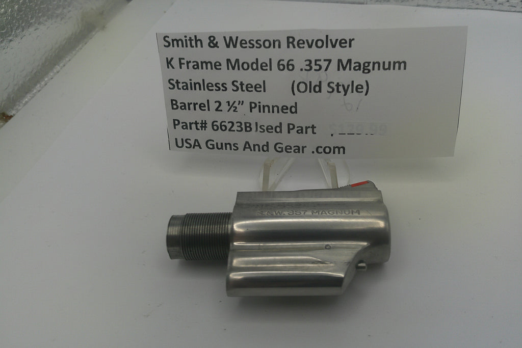 Smith & Wesson revolver barrel on a white background with a label