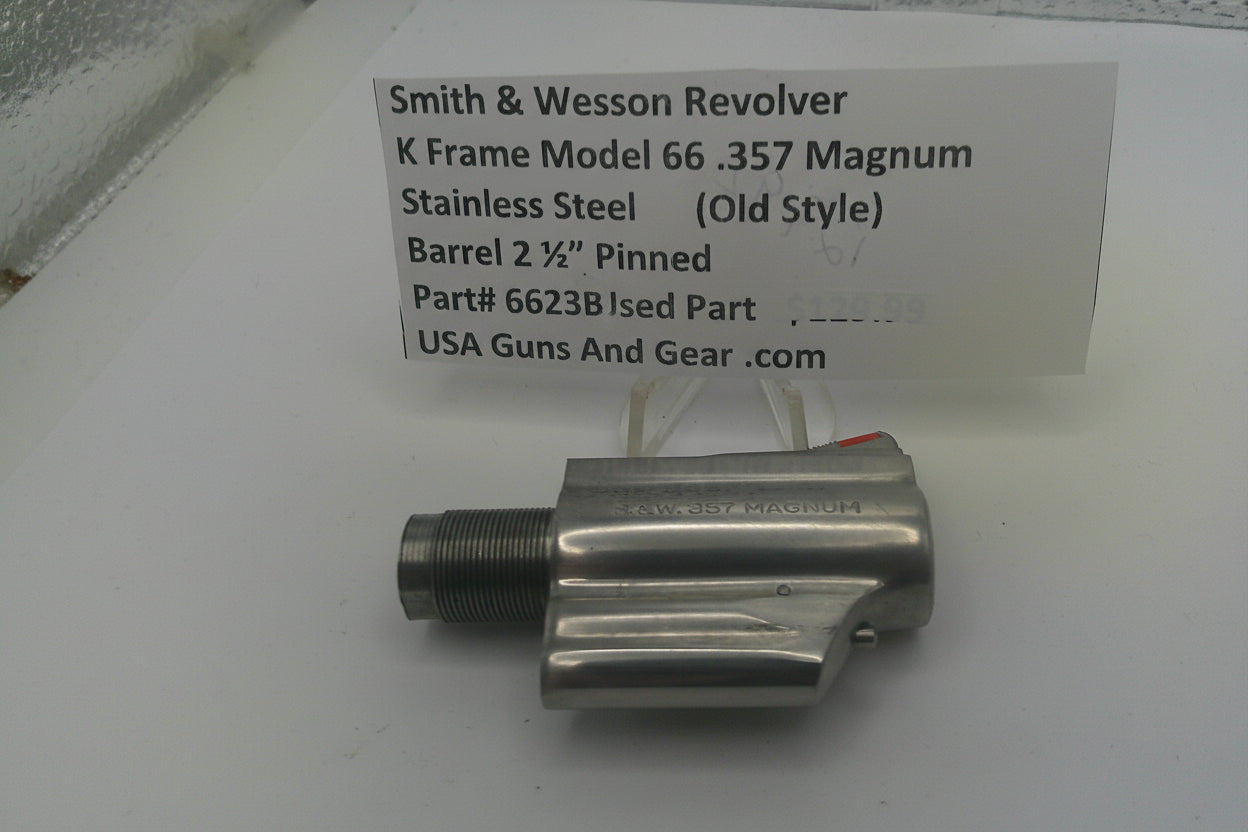 Smith & Wesson revolver barrel on a white background with a label