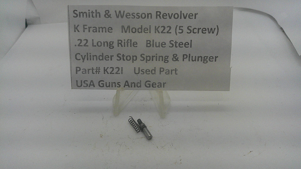 Smith & Wesson Smith & Wesson Revolver K Frame Model K22 .22 Long Rifle Blue Steel Cylinder Stop Spring & Plunger K22I Part K22I