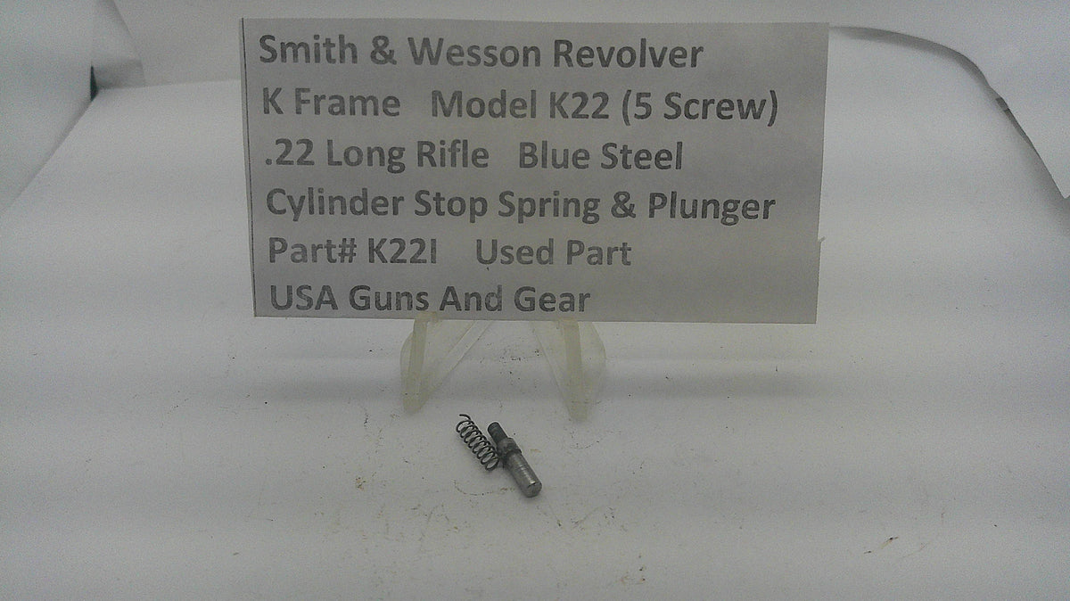Smith & Wesson Smith & Wesson Revolver K Frame Model K22 .22 Long Rifle Blue Steel Cylinder Stop Spring & Plunger K22I Part K22I