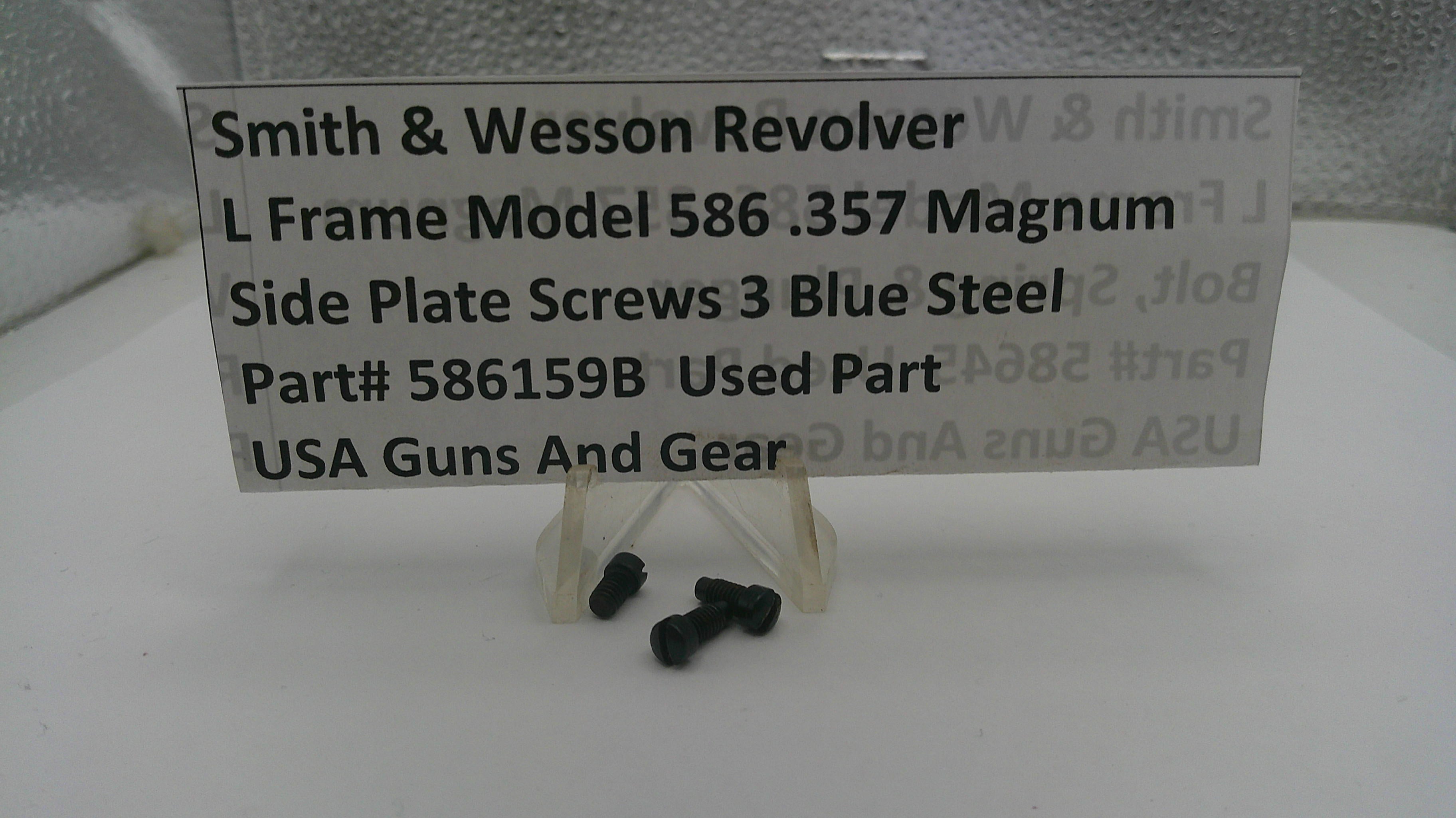 Smith & Wesson revolver side plate screws with a label on a white background