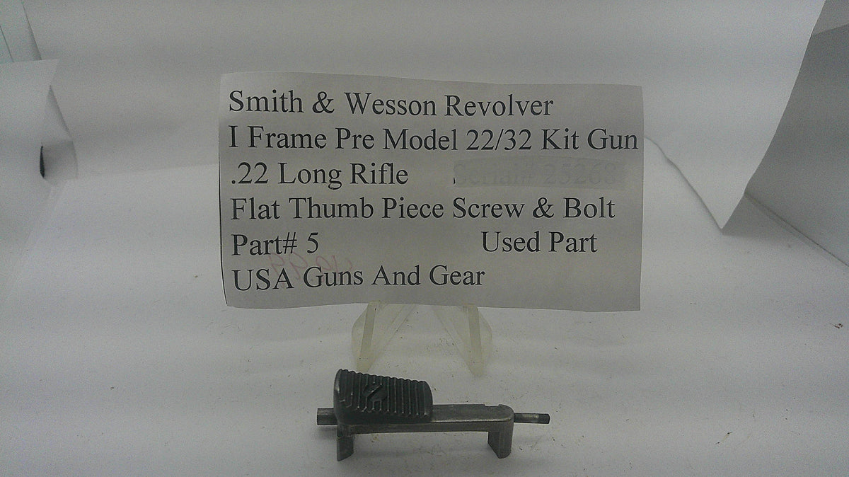 Smith & Wesson I-frame .22/32 Kit Gun .22 LR flat thumb piece and bolt, with identification card. Inventory reference 5.