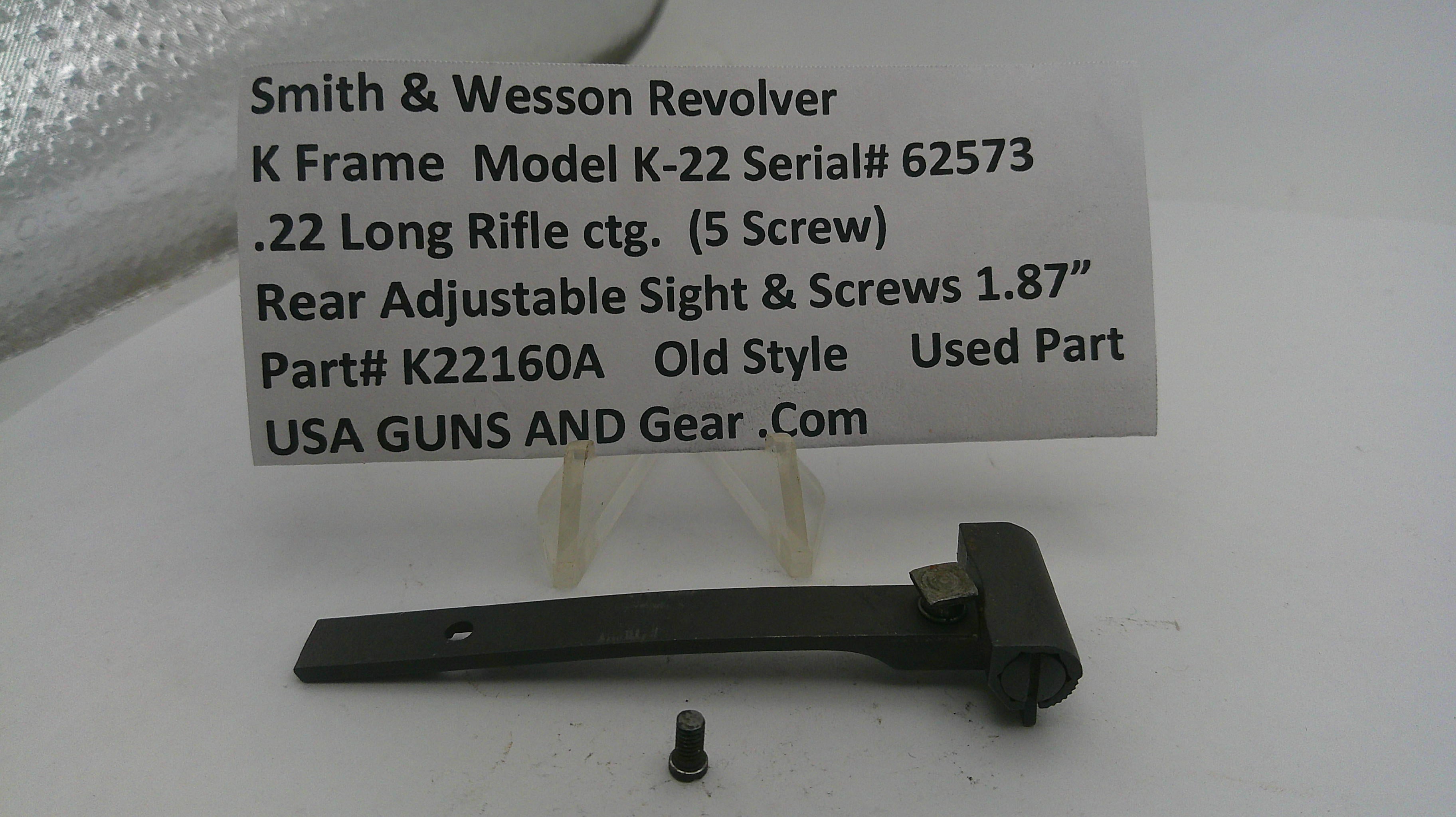 Smith & Wesson K22 Rear Adjustable Sight - .22 Long Rifle K22160A
