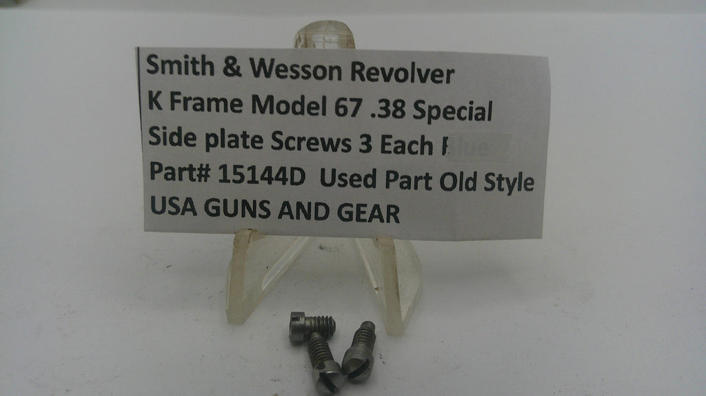 Smith & Wesson revolver K Frame Model 67 .38 Special side plate screws with a label on a white background.