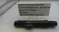 Smith & Wesson revolver barrel on a white surface with a label detailing specifications.