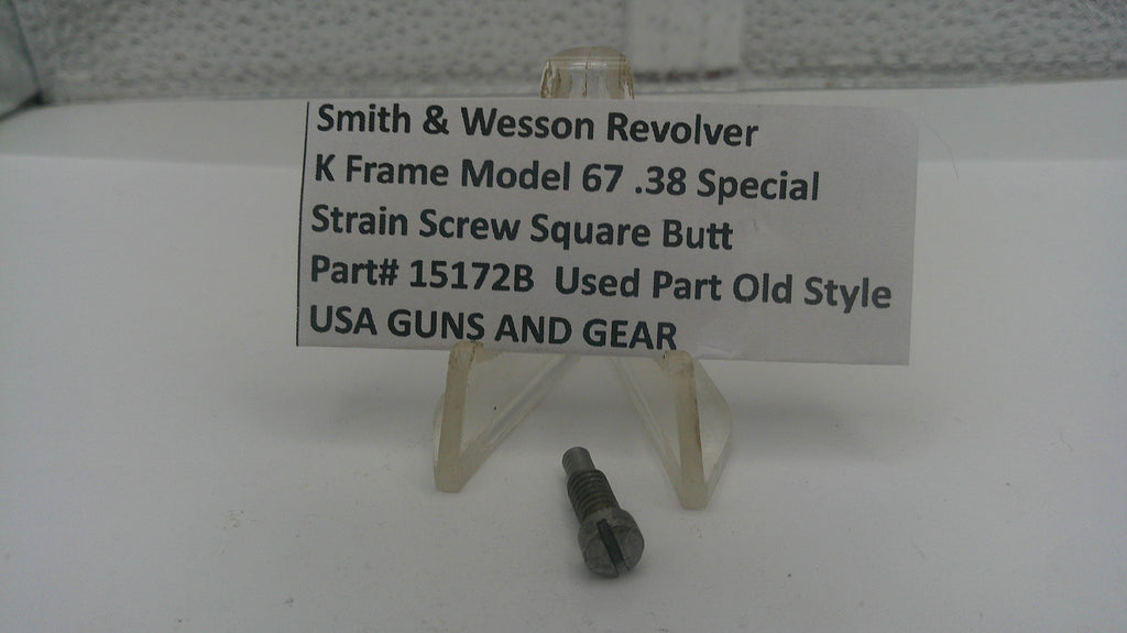 Strain screw with a sign describing Smith & Wesson Revolver details on a white background