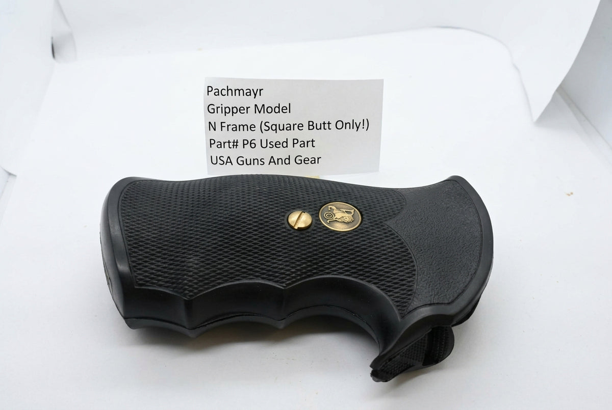 Pachmayr Gripper N-frame square-butt rubber grips with identification card, inventory reference P6