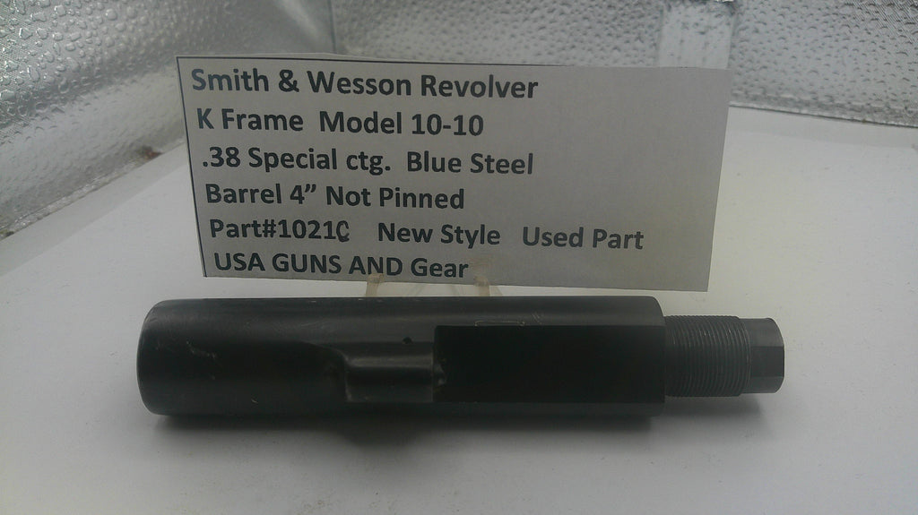 Smith & Wesson revolver barrel on a white background with a label.
