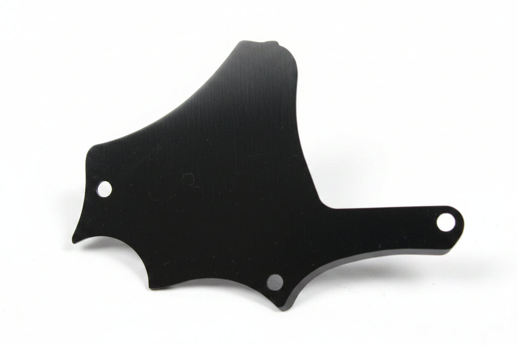 A dark brown tortoiseshell guitar pickguard with silver rivets, shown on a plain white background.