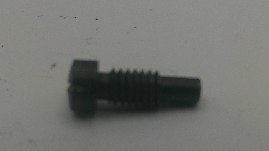 A small black metal threaded screw or bolt with a square head, shown on a plain light gray surface.