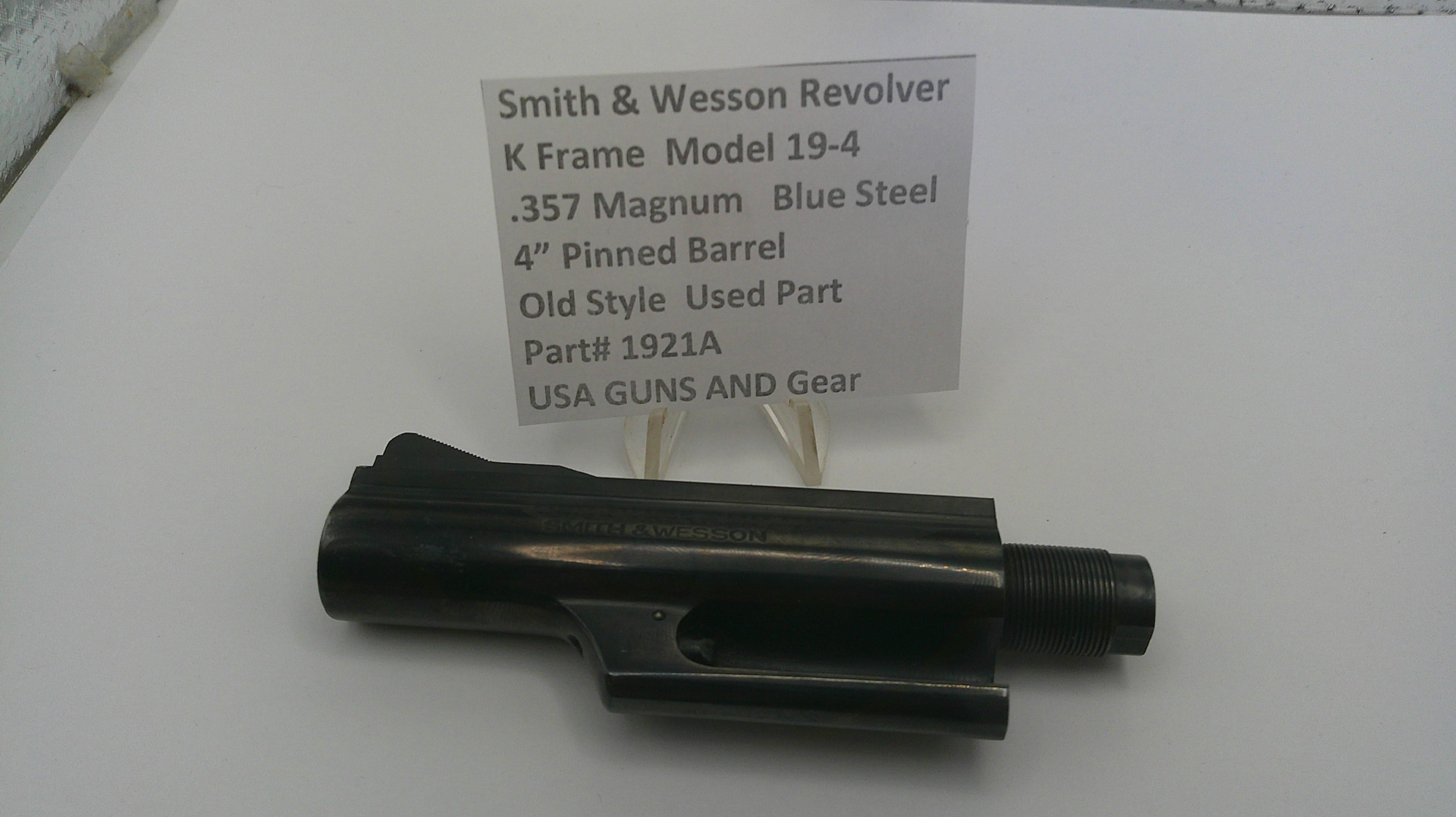 S&W K Frame Model 19-4 Pinned Barrel 4" Old Style, .357 Magnum - Part# 1921A