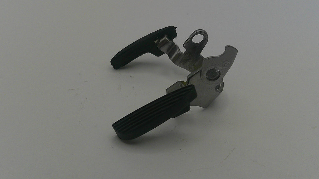 Metal and black lever mechanism on a white background
