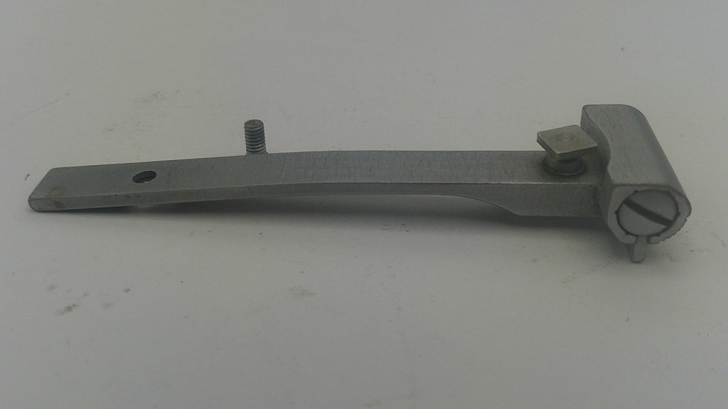 A metal window crank handle with a flat mounting plate, a threaded screw, and a square adjustment knob, shown on a plain light gray background.