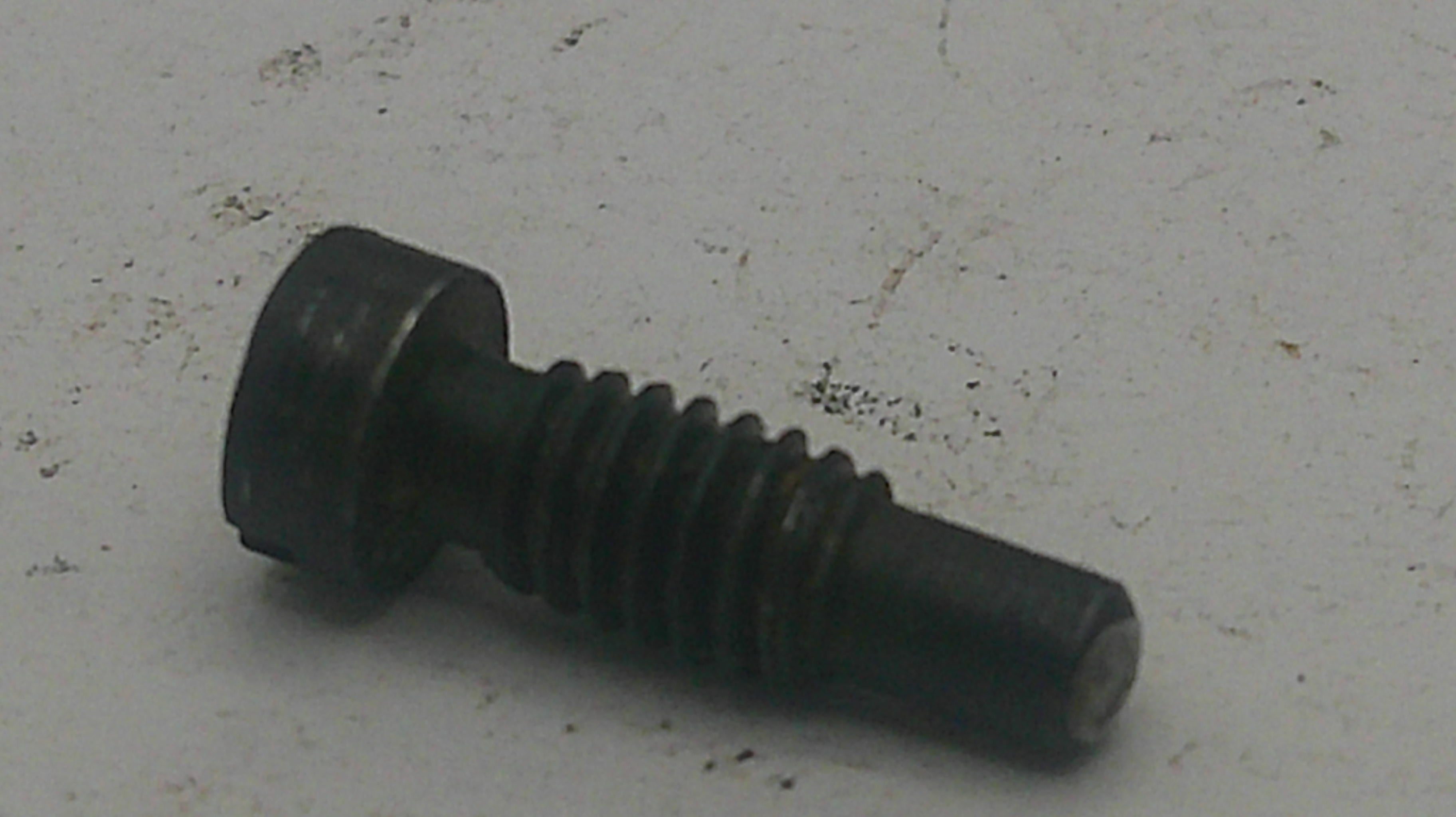 Black metal screw on a light gray background