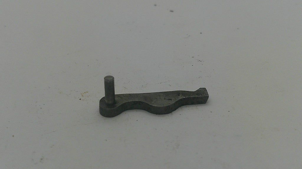 A small dark metal mechanical part with a bent stem, shown on a plain off-white background.