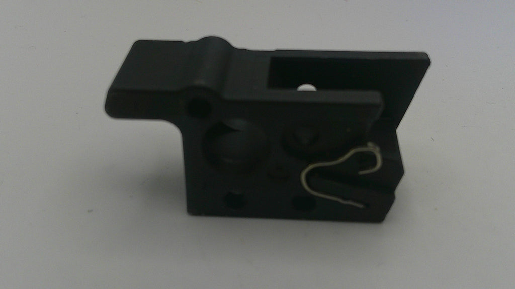 Black metal bracket with a wire on a white background