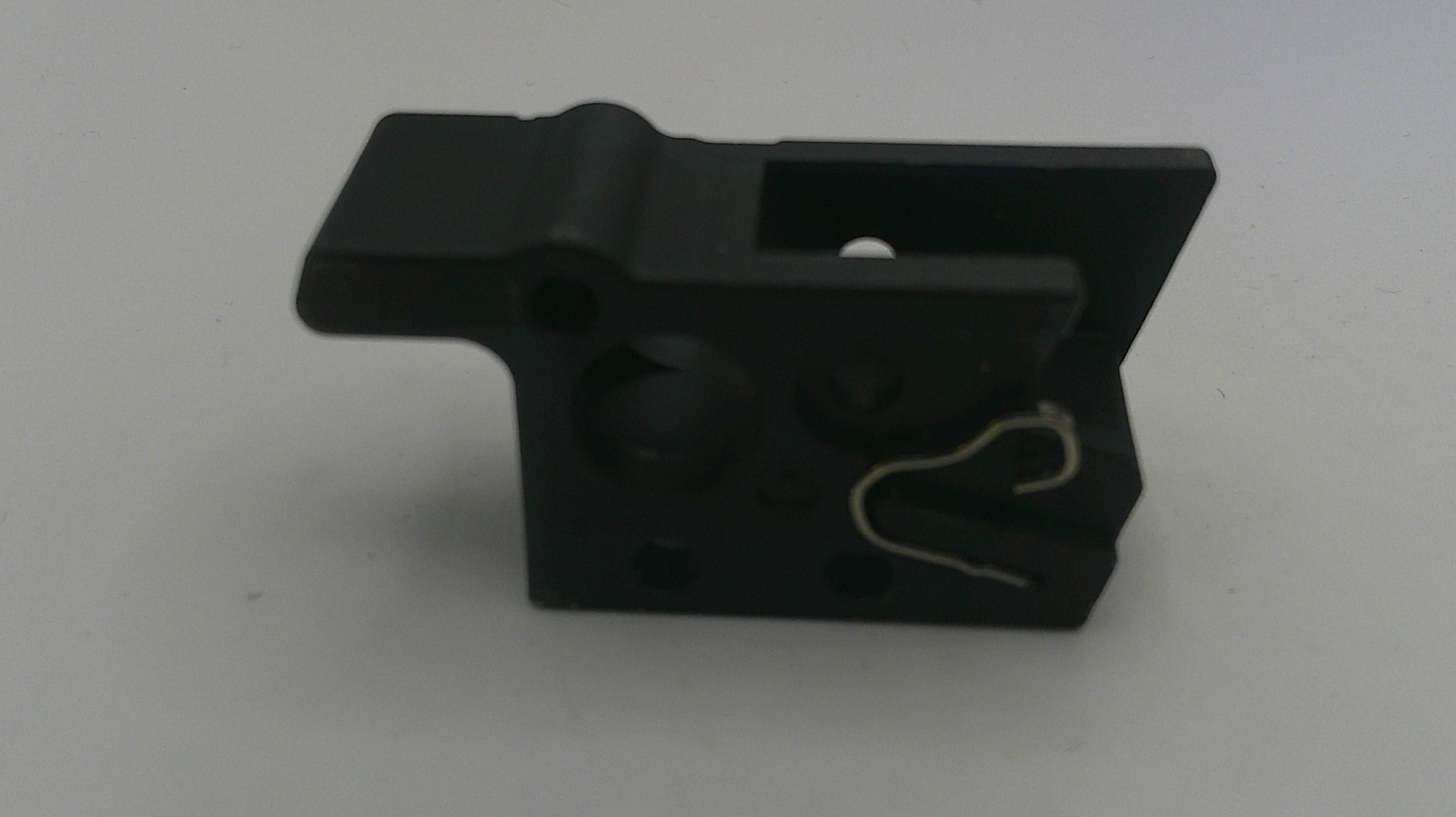 Black metal bracket with a wire on a white background