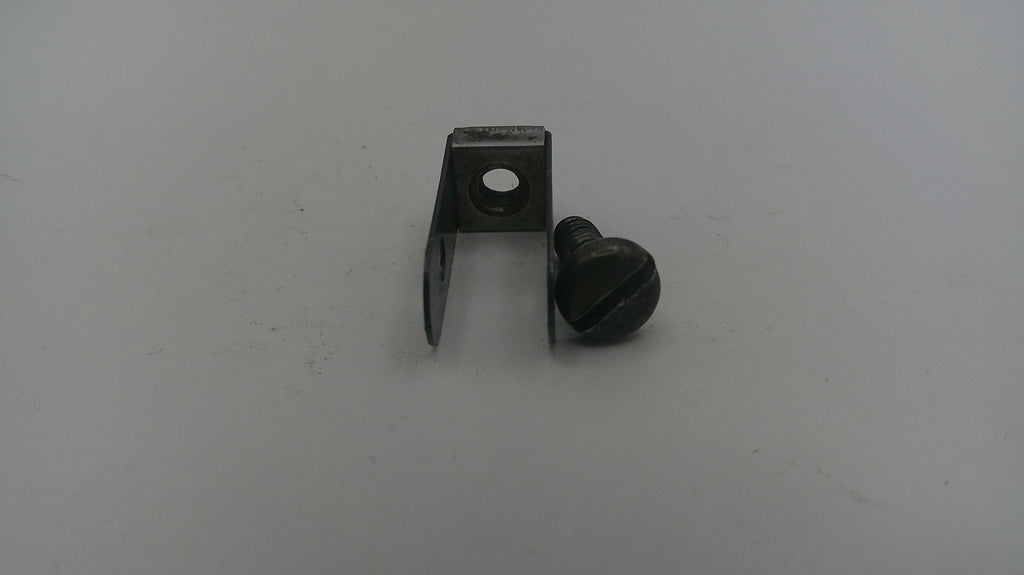Metal bracket and screw on a white background
