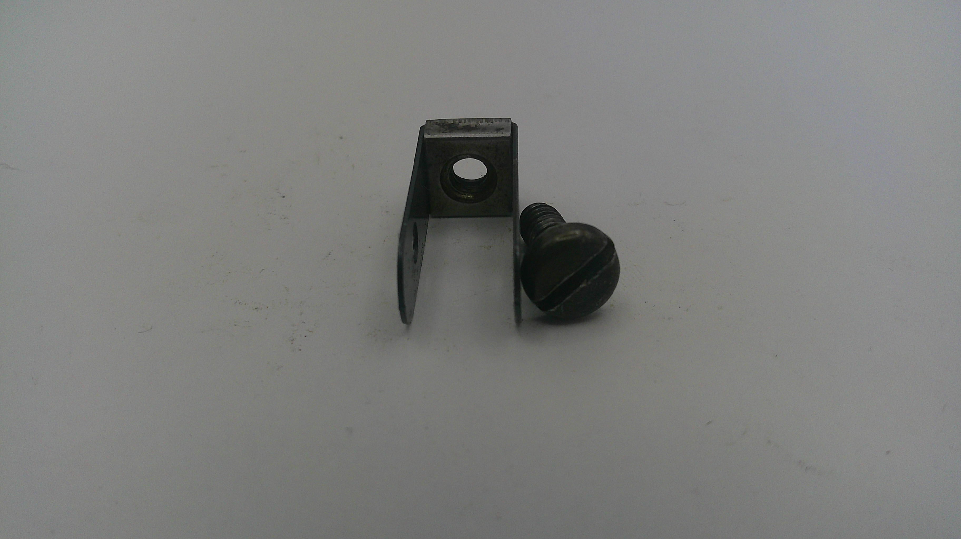 Metal bracket and screw on a white background