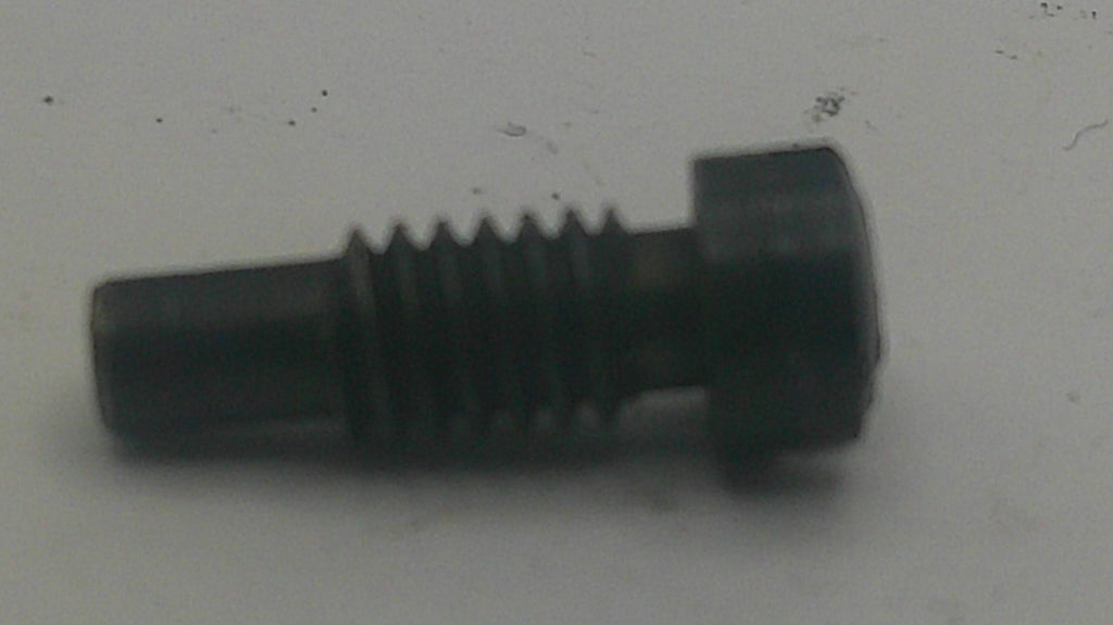 A small black metal threaded screw or bolt with a hex head, shown on a plain light background.