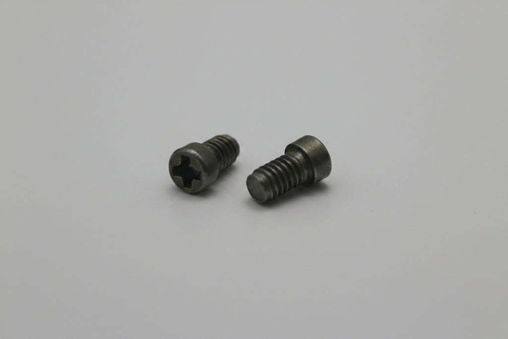 Two metal screws on a white background
