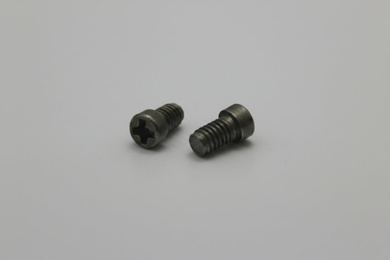 Two metal screws on a white background