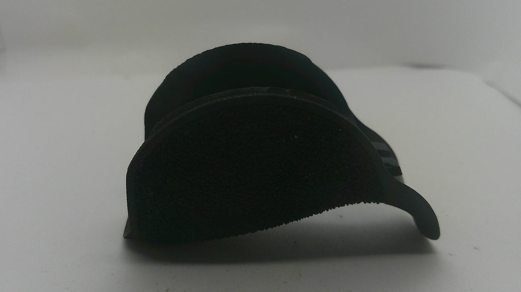 A black curved plastic accessory, possibly a protective cover or lens guard, photographed on a plain white background.