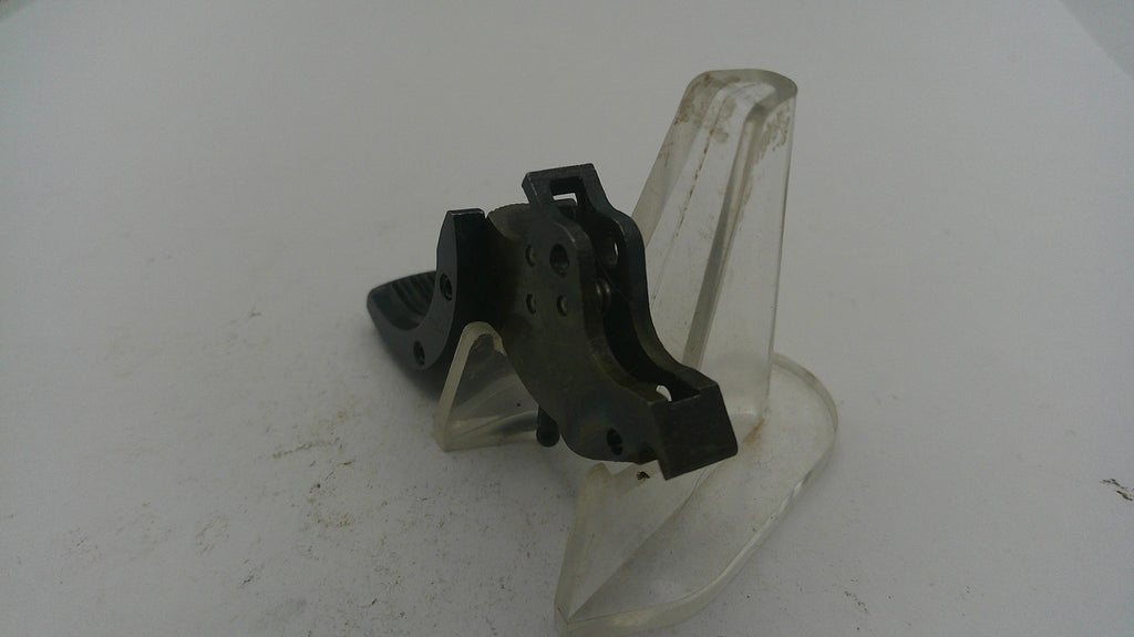 Clear plastic stand with black metal bracket on a white background