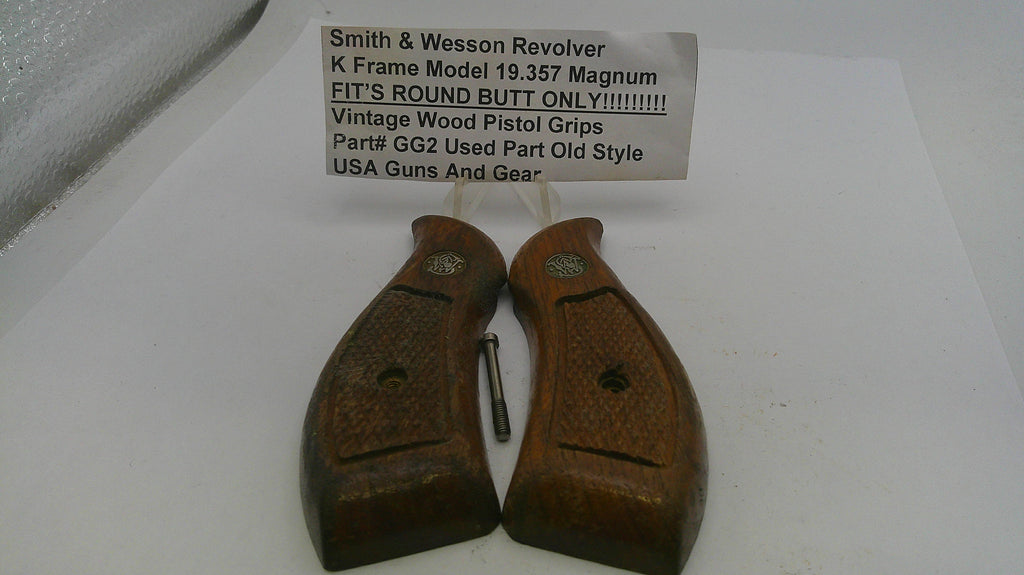 Smith & Wesson K Frame Model 19 Vintage Wood Grips - Round Butt - OEM Used Part