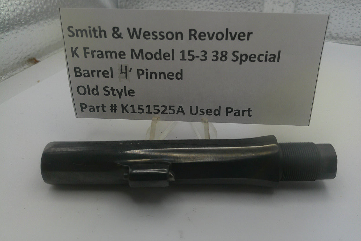 Smith & Wesson revolver barrel with a label on a white background
