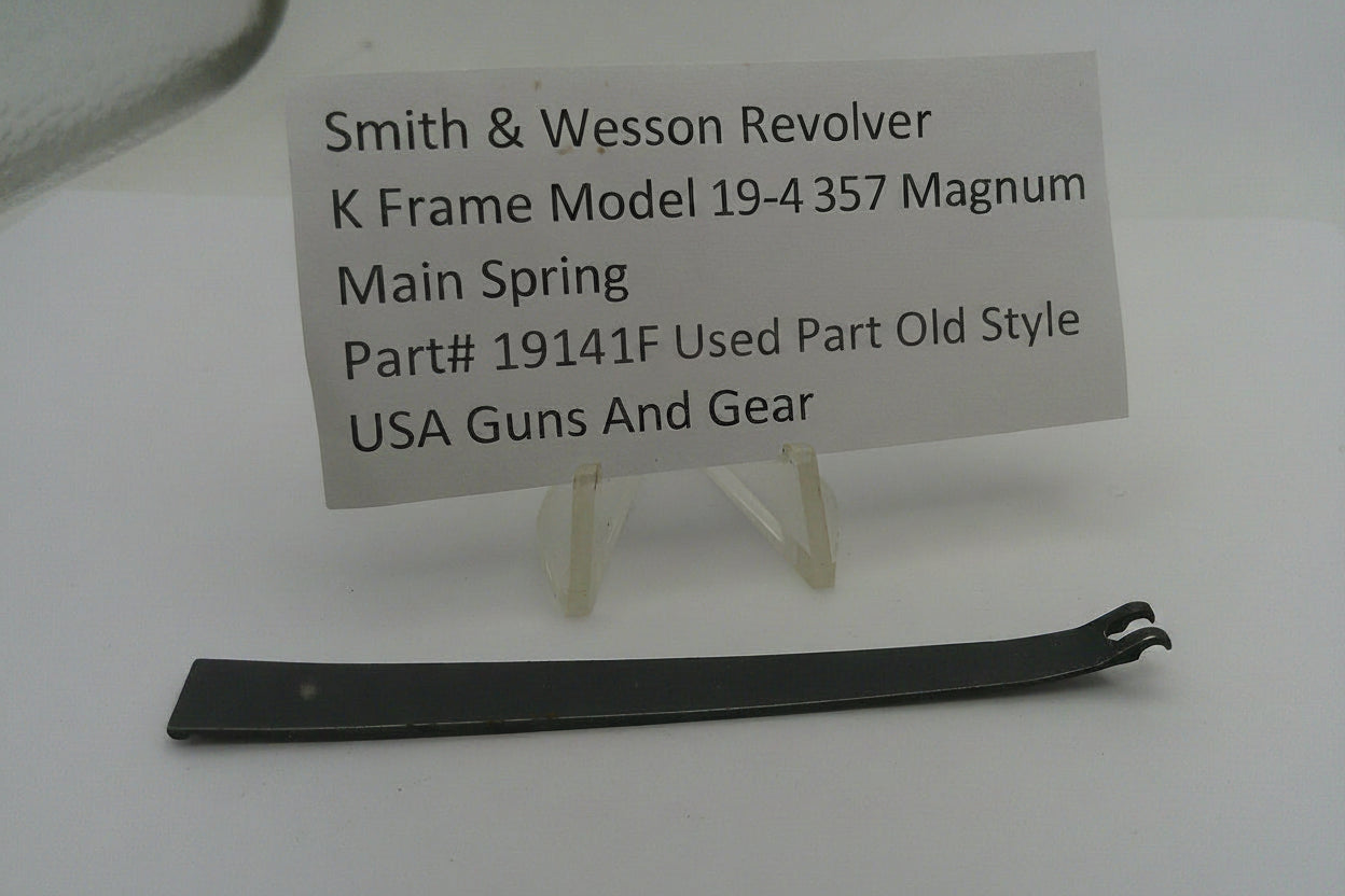 Smith & Wesson revolver main spring part with a label on a white background