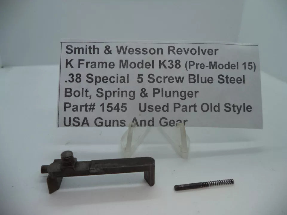 S&W K Frame Model K38 Pre-Model 15 Bolt, Spring & Plunger .38 Special – Part# 1545