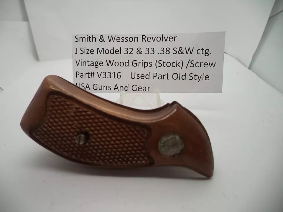 Smith & Wesson J Frame Model 32 & 33 Vintage Wood Grips - .38 S&W - Used OEM - V3316